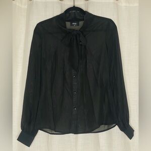 OG NastyGal Black Sheer Blouse with Bow Tie